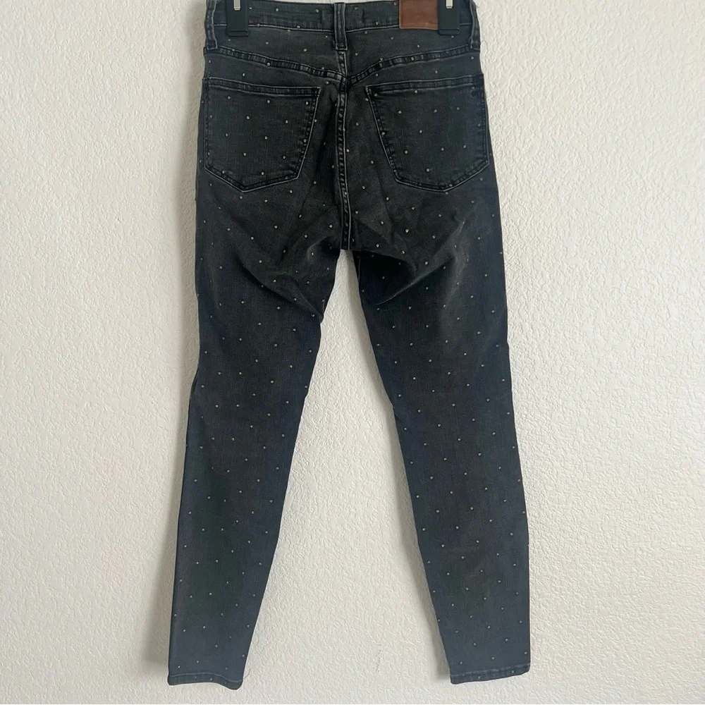 Madewell 26 Waist Black Skinny Jeans with Gold Embroidered Polka Dots 10” Rise